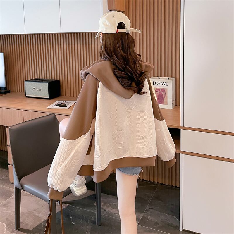 今季マストバイ トレンドアイテム 存在感抜群 アバンギャルド 切り替え 2色選択 パーカー トレーナー レディース フード付き カーディガン E-9551