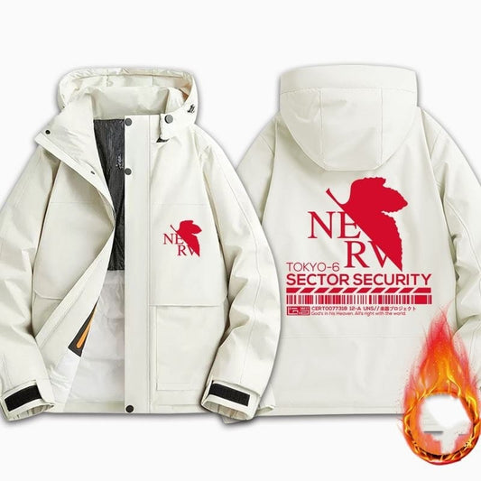 好感度EP 防寒  撥水加工 バックビッグロゴ 男女兼用 4色展開 フード付き中綿ジャケット E-12897