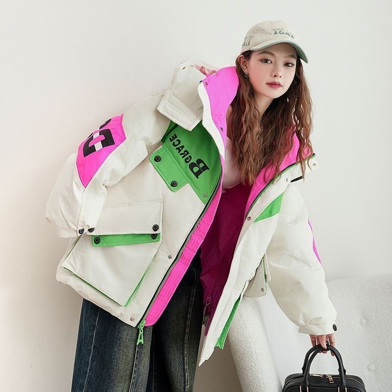 都市ファッショ デザイン オシャレ 肌触り抜群 切り替え 2色選択 ダウンジャケット 男女兼用E-9697