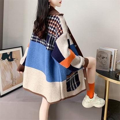 【人気商品再入荷】着心地良い 折り襟 大好評 長袖 切り替えカーディガンE-2193