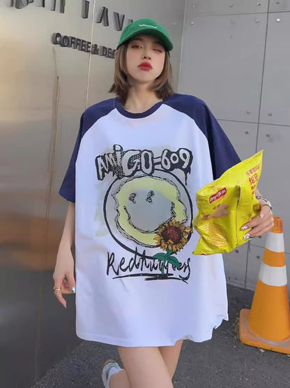 おすすめ 個性派 アルファベット プリントTシャツ ゆったり半袖＜ins-8114＞