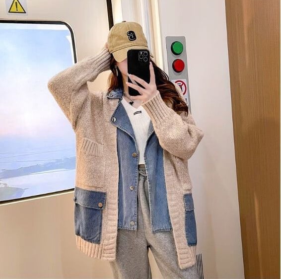 スタイルアップ効果抜群 上質 柔らかくて優しい印象 切り替え 3色選択 ニットトップスE-9676