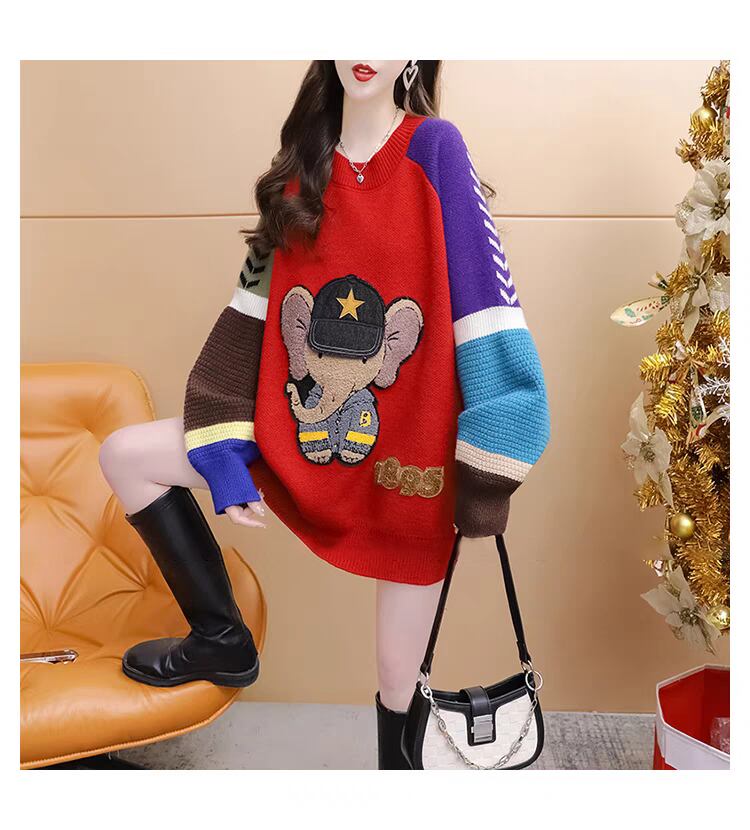 超人気 スタイルアップ ファッション感満々 切り替え 2色選択ニットトップスE-9940