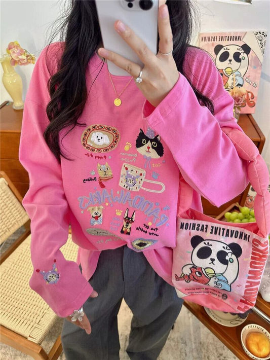 新商品 大人可愛い 求めてたデザイン 肌触り抜群 プリント 5色選択 TシャツE-9369