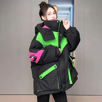 都市ファッショ デザイン オシャレ 肌触り抜群 切り替え 2色選択 ダウンジャケット 男女兼用E-9697