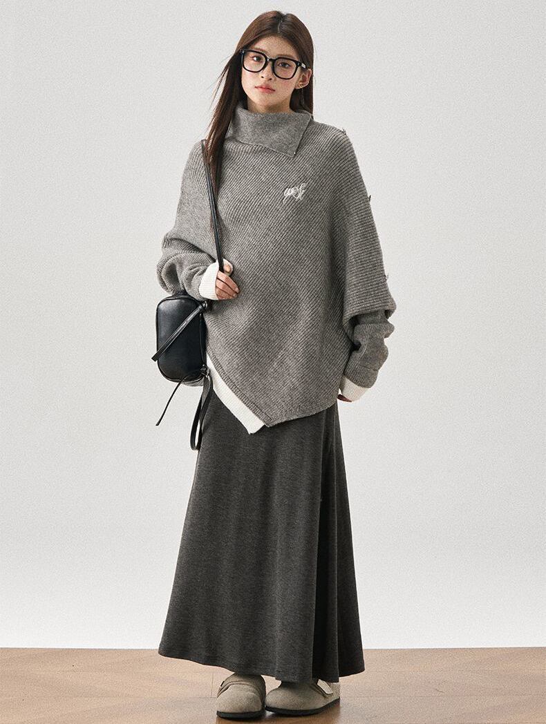 新商品 都市ファッショ おすすめ オシャレ デザイン 不規則 イレギュラー 2色選択 ニットトップスE-9917