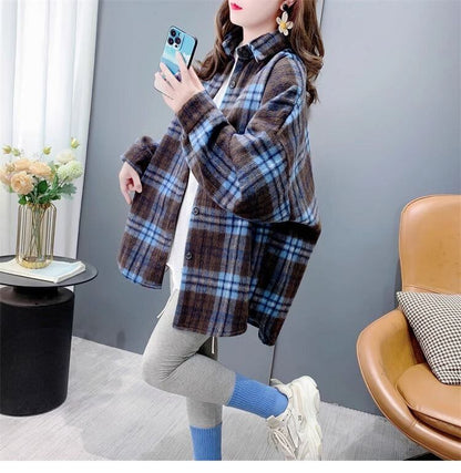 超人気 スタイルアップ 毎日着たい！ チェック柄 2色選択 シャツ E-9648