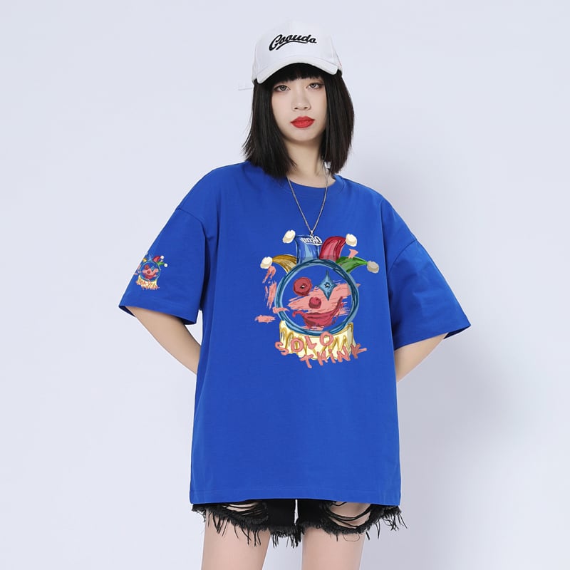 話題沸騰中 カジュアル ゆったり プリント 6色 半袖Tシャツ＜ins-8164＞