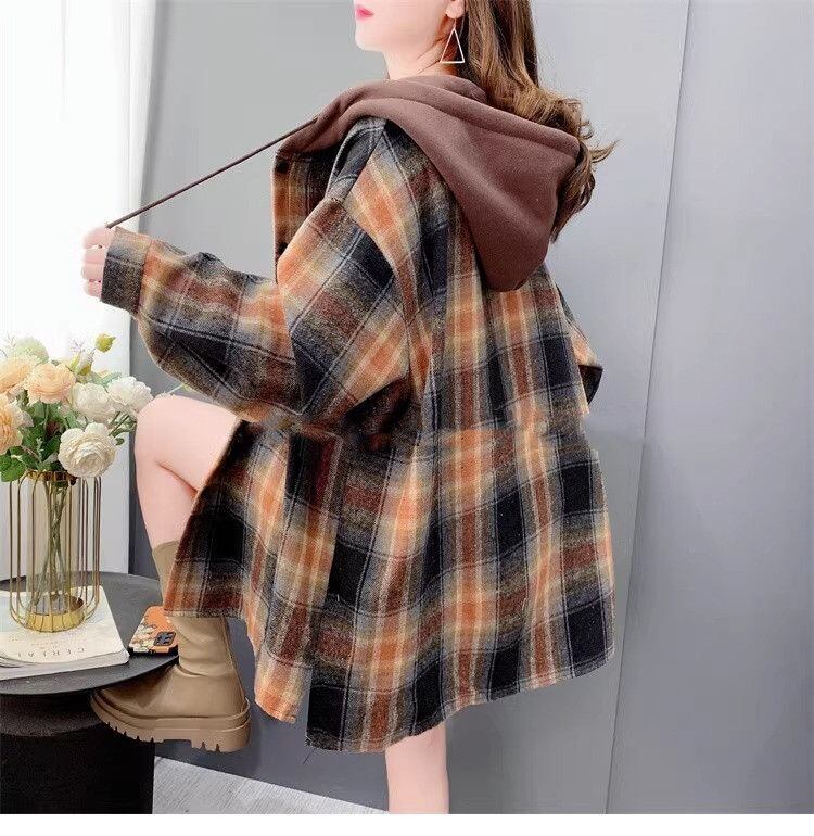 【裏起毛】好感度UP カジュアル 定番シンプル チェック柄 2色選択 プラスベルベット シャツ E-9685