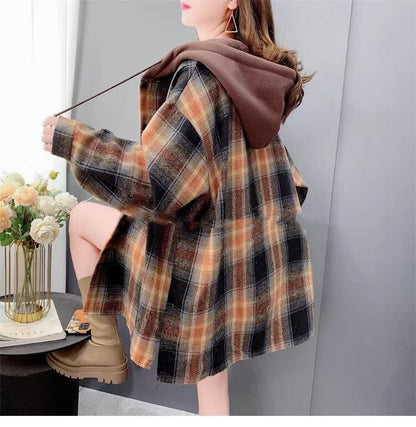 【裏起毛】好感度UP カジュアル 定番シンプル チェック柄 2色選択 プラスベルベット シャツ E-9685