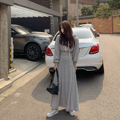 超人気 定番シンプル カジュアル 長袖パーカー＋スカート セットアップ E-10002