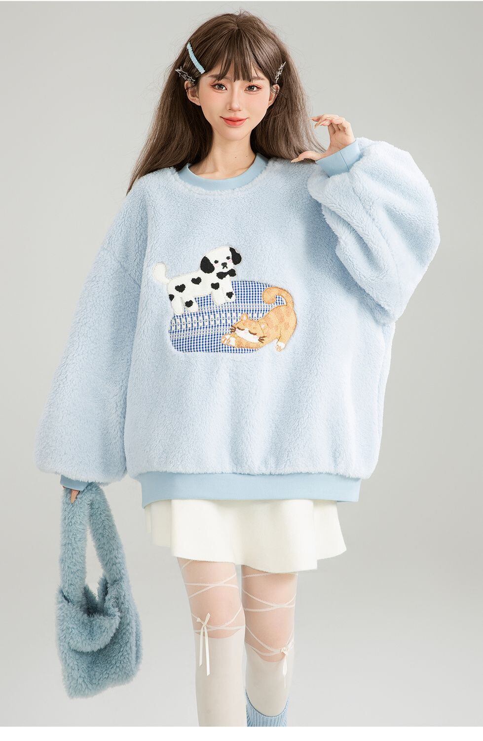 存在感抜群 暖かい服,ゆったりとしたアウターウェア トレンドアイテム ラムスウェットシャツE-9961