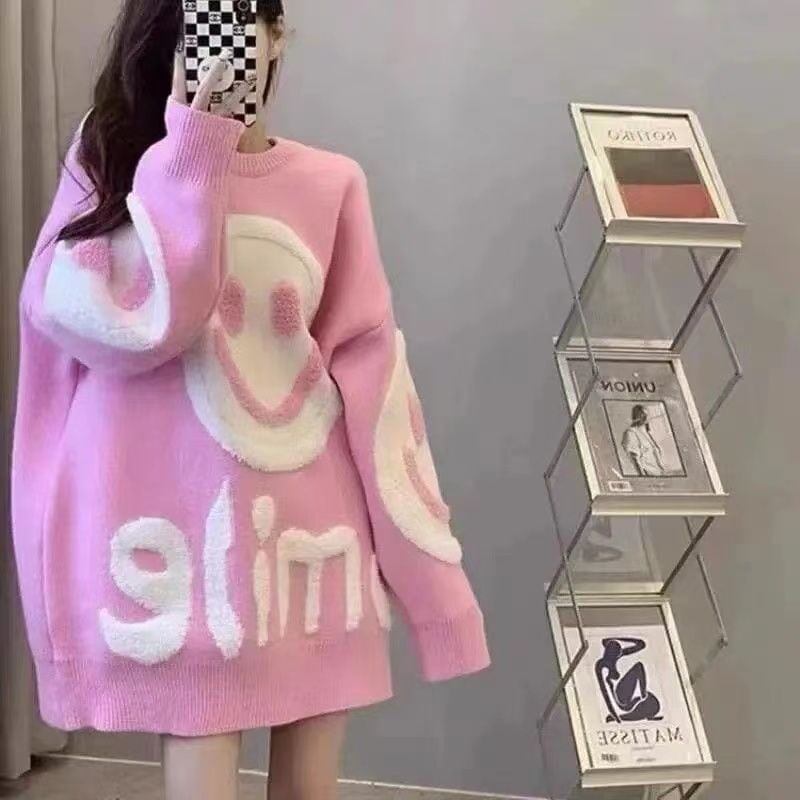 大人可愛いスマイルマークセーター全4色E-4354