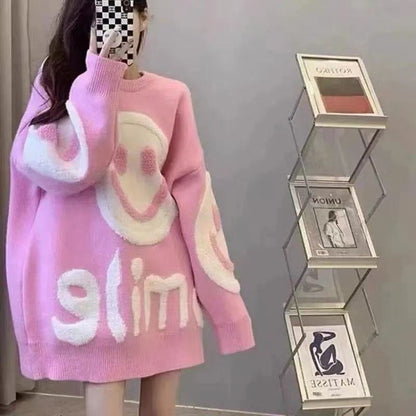 大人可愛いスマイルマークセーター全4色E-4354