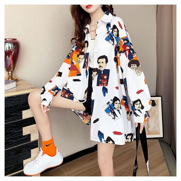 主役級の存在感！ 軽い生地が夏にぴったり スタイルアップ 総柄 シャツ E-9186