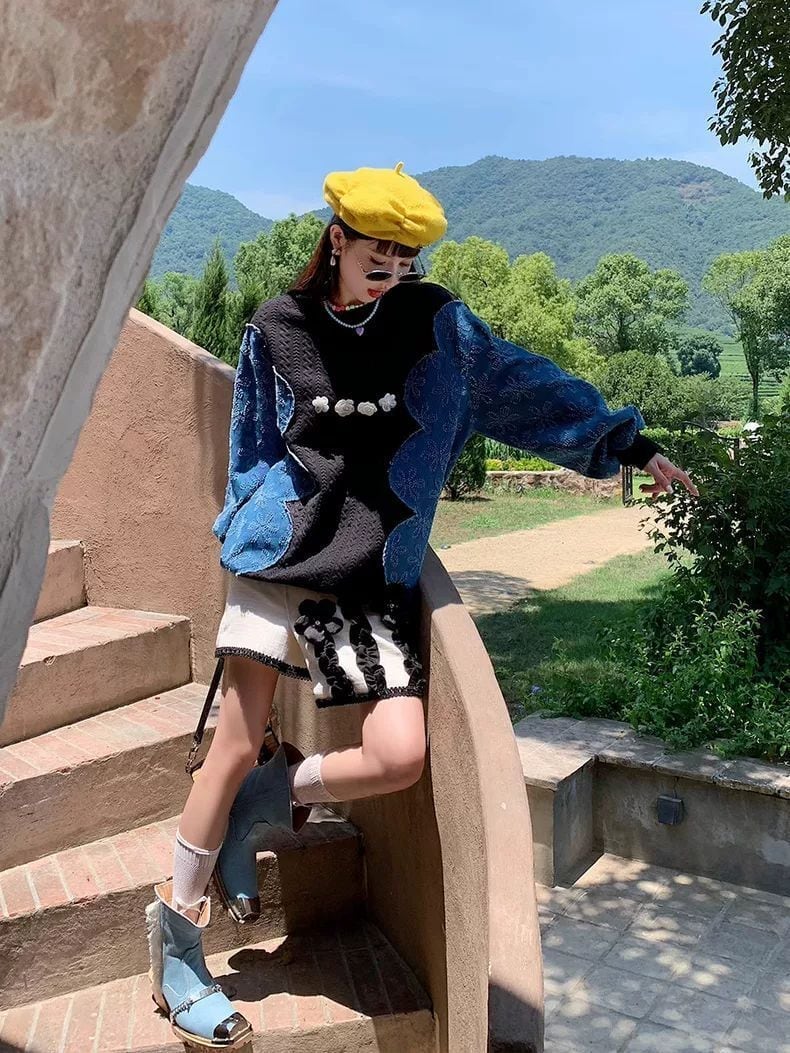 おしゃれ ファッション デニム キュート カジュアル スウェットE-10181