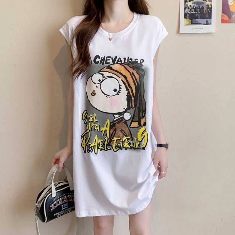 真夏も快適 着心地良い ファッション感満々 プリント全4色 ノースリーブ Tシャツ カットソーE-9161