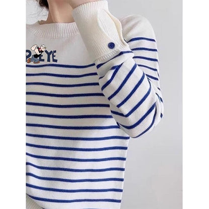 都市ファッショ デザイン オシャレ 気質アップ ストライプ柄 ニットトップスE-9661