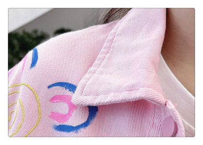 売り切れ必至 韓国風ファッション 上質 アバンギャルド プリント デニム Tシャツ E-9479