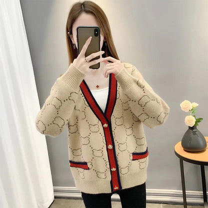 都市ファッショ デザイン オシャレ 上質 切り替え 4色選択 ニットトップスE-9666