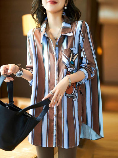 都市ファッショ デザイン オシャレ エレガント ストライプ柄 全2色 シャツ E-9162
