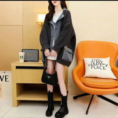 スタイルアップ効果抜群 上質 柔らかくて優しい印象 切り替え 3色選択 ニットトップスE-9676