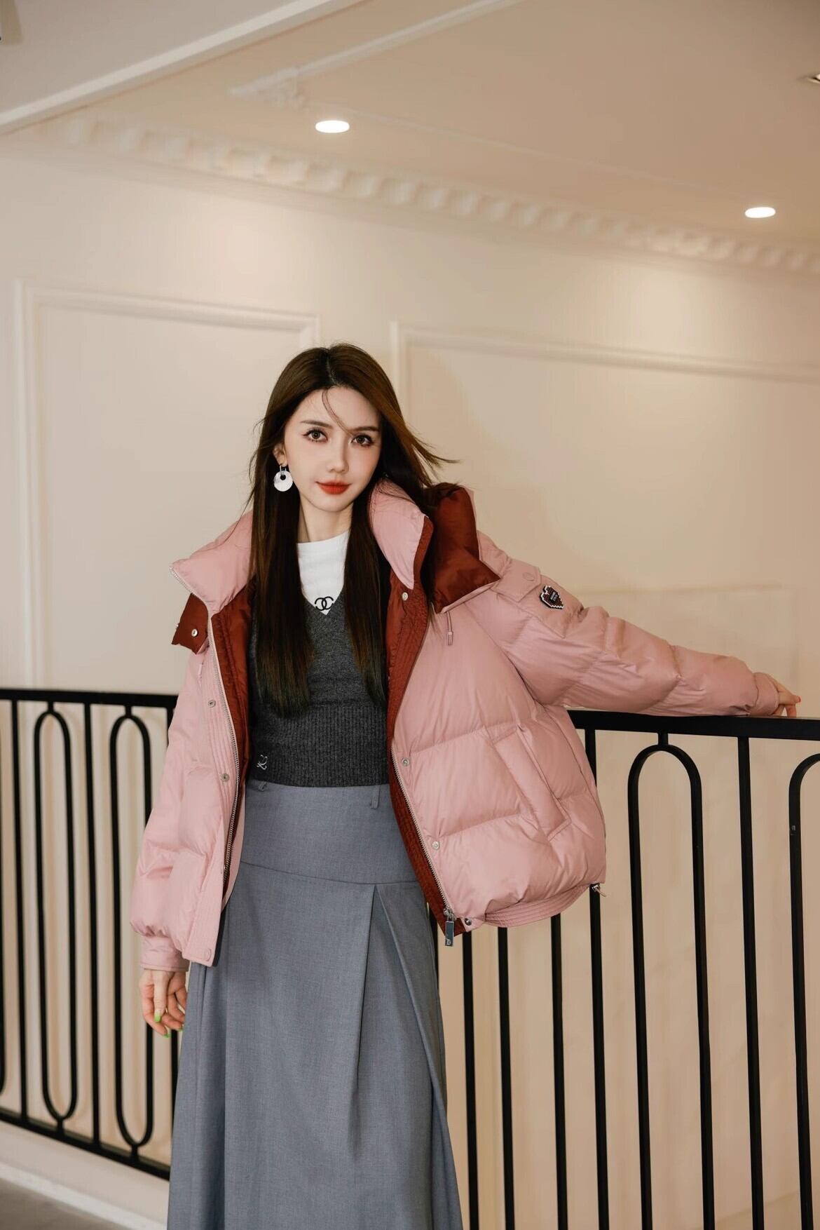 好感度UPファッション 3色選択 スタイルアップ フード付きジッパーコート E-10023