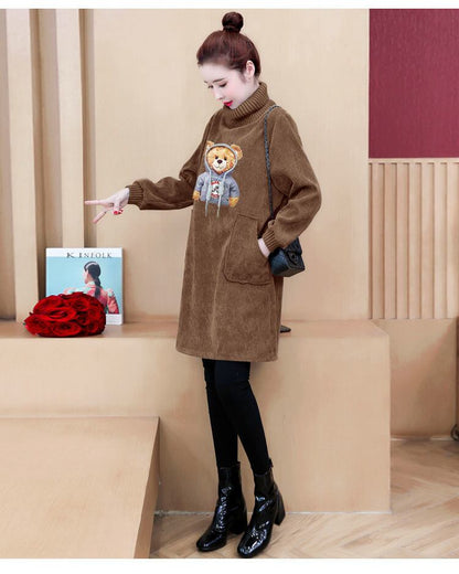 【裹起毛】質感のいい 4色デニム プラスベルベット長袖 ニット セーター E-10226