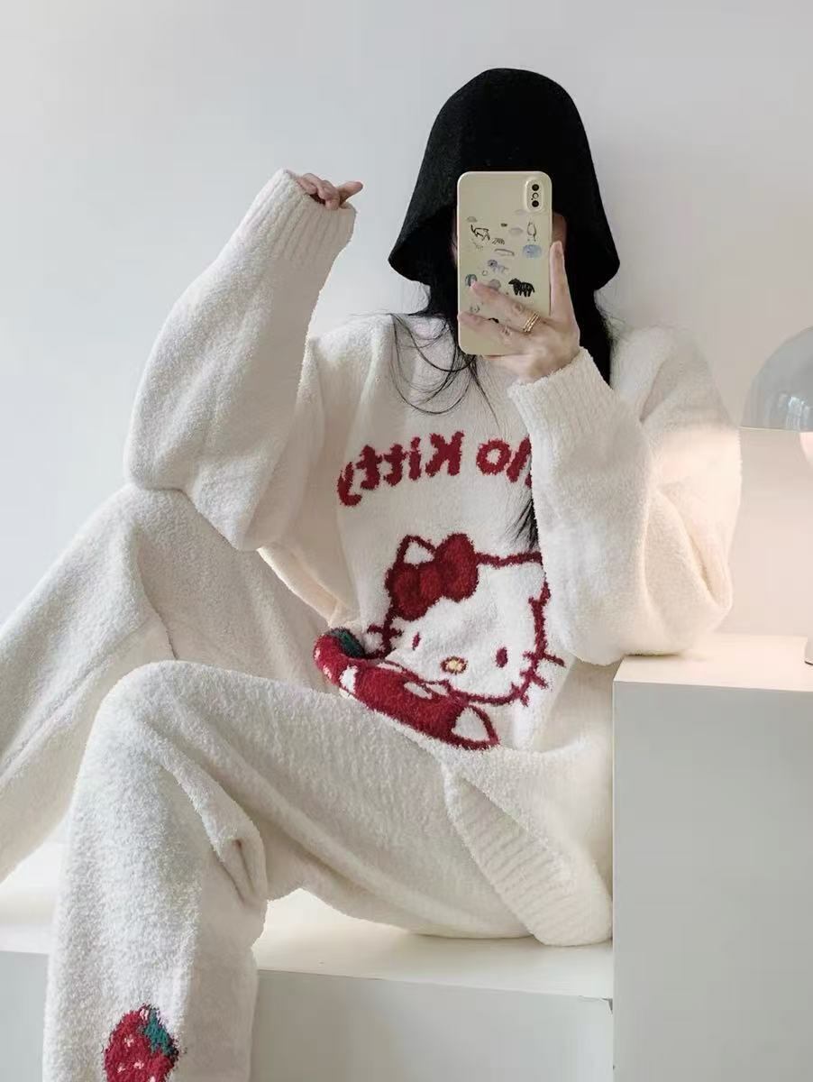 【人気急上昇中！】柔らかな肌触りで着心地も楽ちん！モコモコ パジャマ ルームウェア 上下セットE-10159