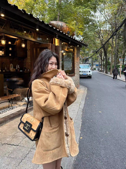 早い者勝ち オシャレデザイン プラスベルベット ムートンコートE-12379