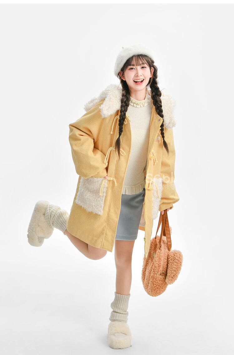 話題沸騰中 スウィート 主役級の存在感！大人可愛い 切り替え ミドル丈のコットンコート E-9846