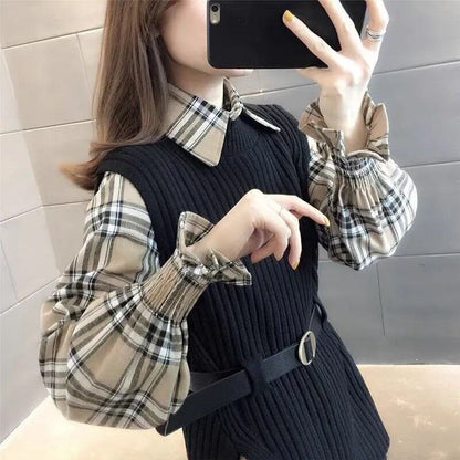 絶対欲しい オシャレ 都市ファッショ デザイン 3色選択 ニットセーターベストシャツ2点セット E-9524