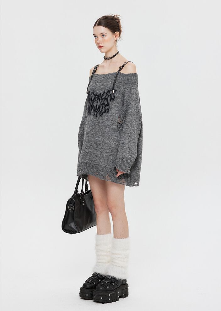 人気上昇中 ファッション感満々 高見えデザイン 全2色 オフショル風 ニットトップスE-9599