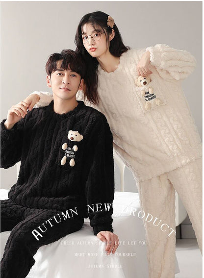 スタイルアップ効果抜群 3種選択 デザイン性抜群 サンゴフリース カップル パジャマ E-9770