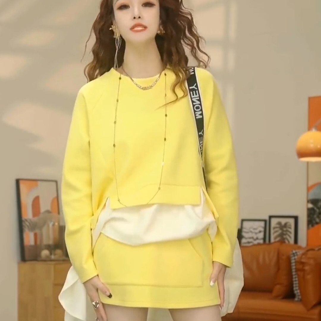 都市ファッショ デザイン オシャレ 切り替え 2色選択 セットアップE-10473