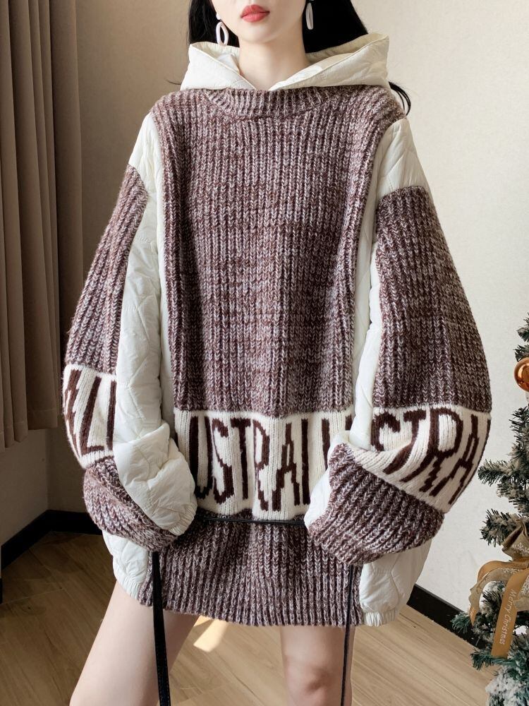 今季も大流行 個性的なデザイン 目を奪われる 切り替え 2色選択 ニットトップスE-10695