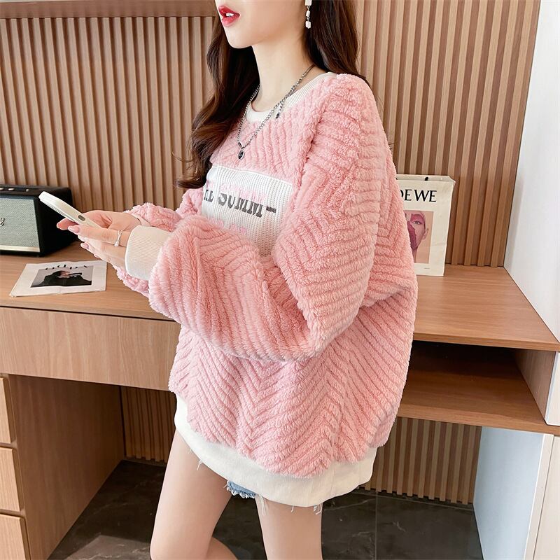 流行新作 美人度アップ 目を奪われる スタイルアップ カジュアル 2色選択 厚手のフリーススウェットシャツE-9822