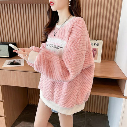 流行新作 美人度アップ 目を奪われる スタイルアップ カジュアル 2色選択 厚手のフリーススウェットシャツE-9822