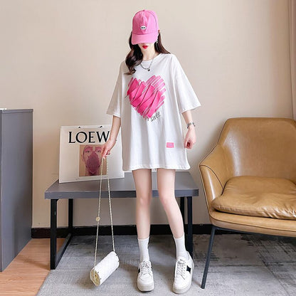 柔らかくて優しい印象 ゆったり ファッション感満々 ロング丈 3色半袖TシャツE-9206