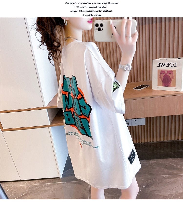 組み合わせやすい 数字ロゴ アルファベット プリントTシャツ ゆったり半袖＜ins-6527＞