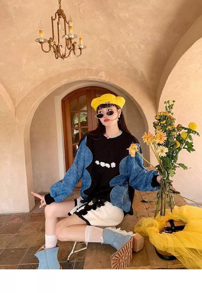 おしゃれ ファッション デニム キュート カジュアル スウェットE-10181