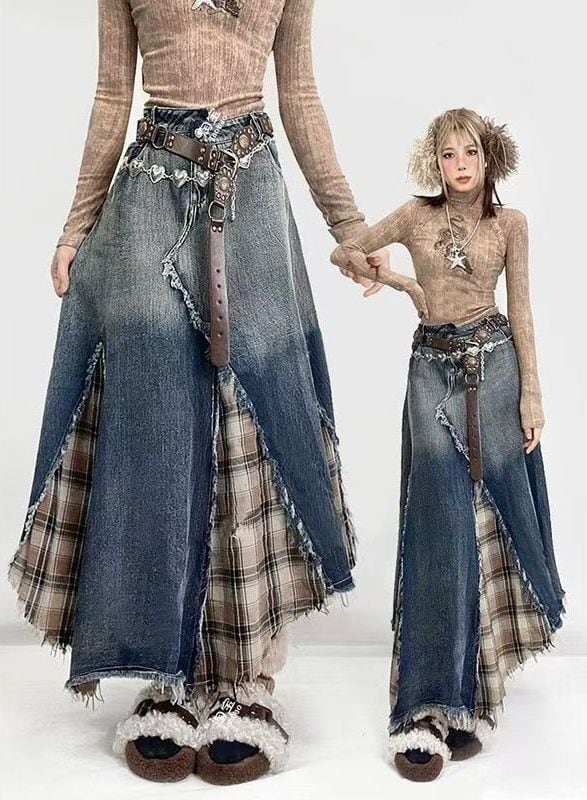 デニム デートにぴったり  女性力を高める 無地 ハイウエスト スカート ボトムスE-12319