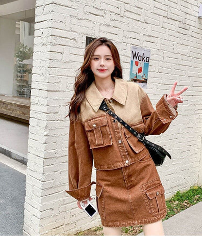 絶対欲しい グラデーション デザイン性抜群 デニム トップスⅹミニスカートセットアップE-9159