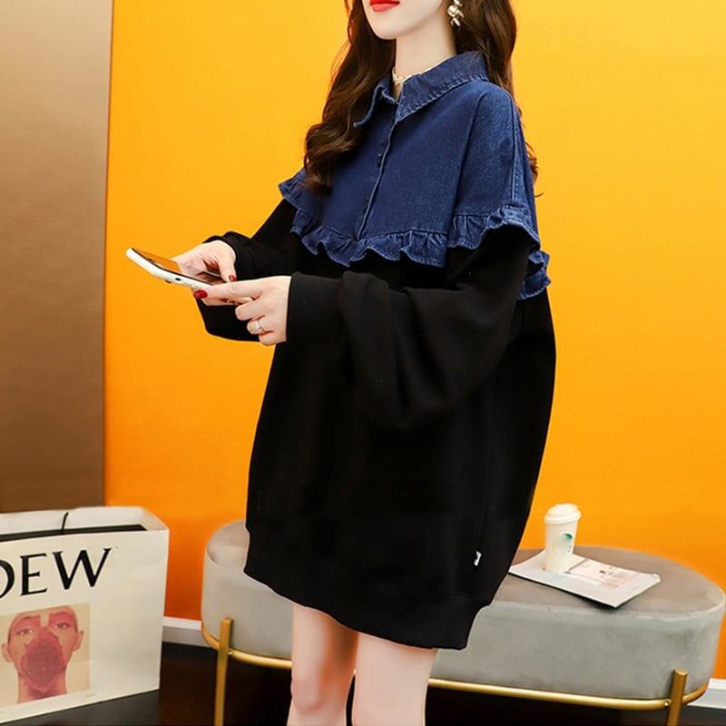 デザイン感 長袖 デイリー 切り替え スウェット スウェットE-2267