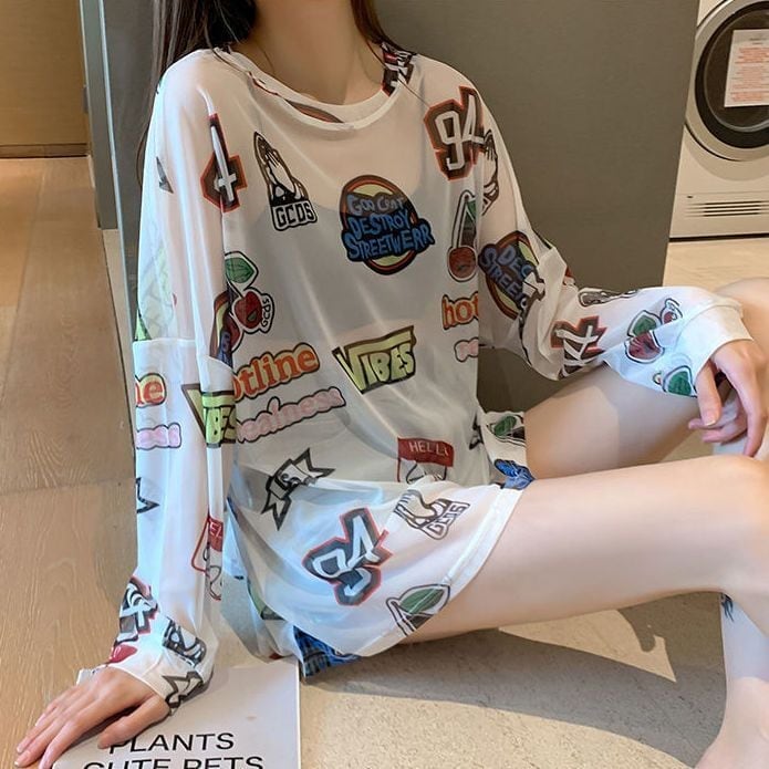 超人気 個性派 ルーズ 日焼け防止に透け感  Tシャツ＜ins-8052＞