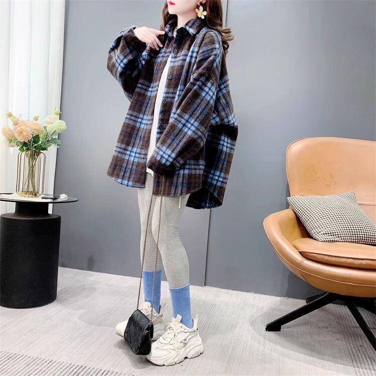 超人気 スタイルアップ 毎日着たい！ チェック柄 2色選択 シャツ E-9648