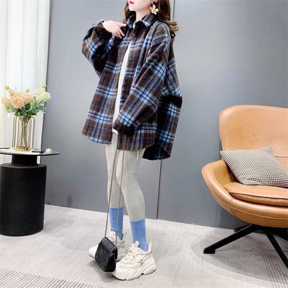 超人気 スタイルアップ 毎日着たい！ チェック柄 2色選択 シャツ E-9648