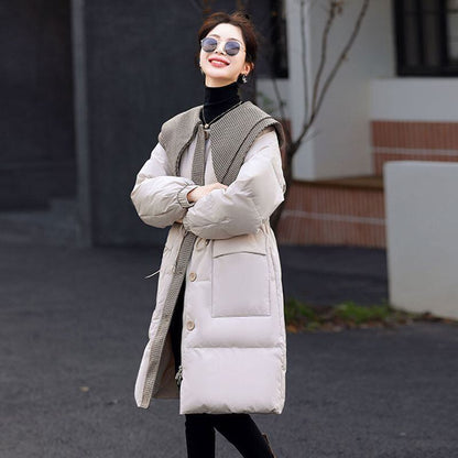 都市ファッショ デザイン オシャレ 切り替え 2色選択 ロングダウンジャケット E-9739