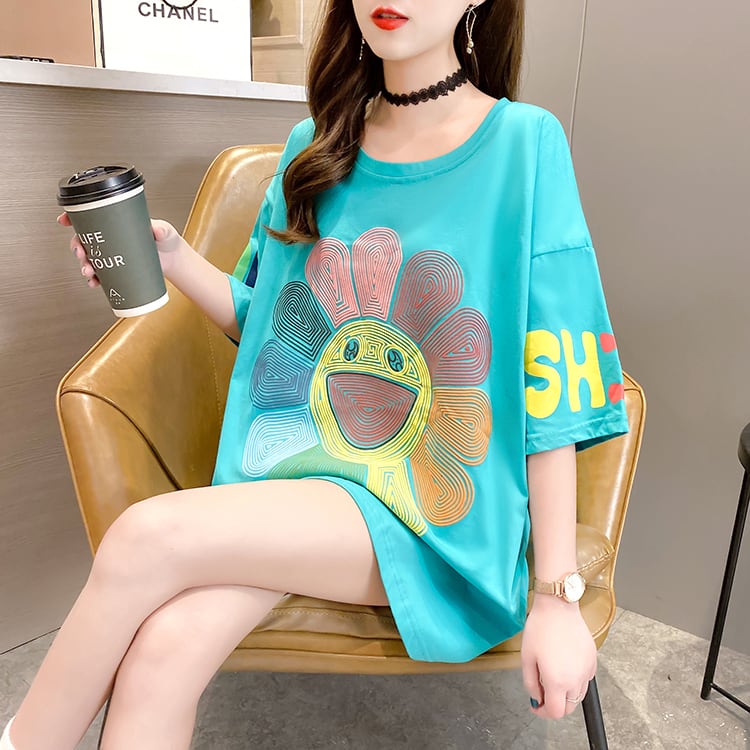 【ランキングNO.5】個性的なデザイン 好感度満載 ラウンドネック プリント Tシャツ カットソー＜ins-2845＞