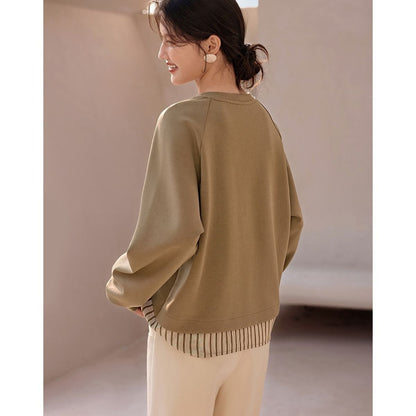 人気上昇中 オシャレ 都市ファッショ デザイン レイヤード風 切り替え ニットトップスE-9546